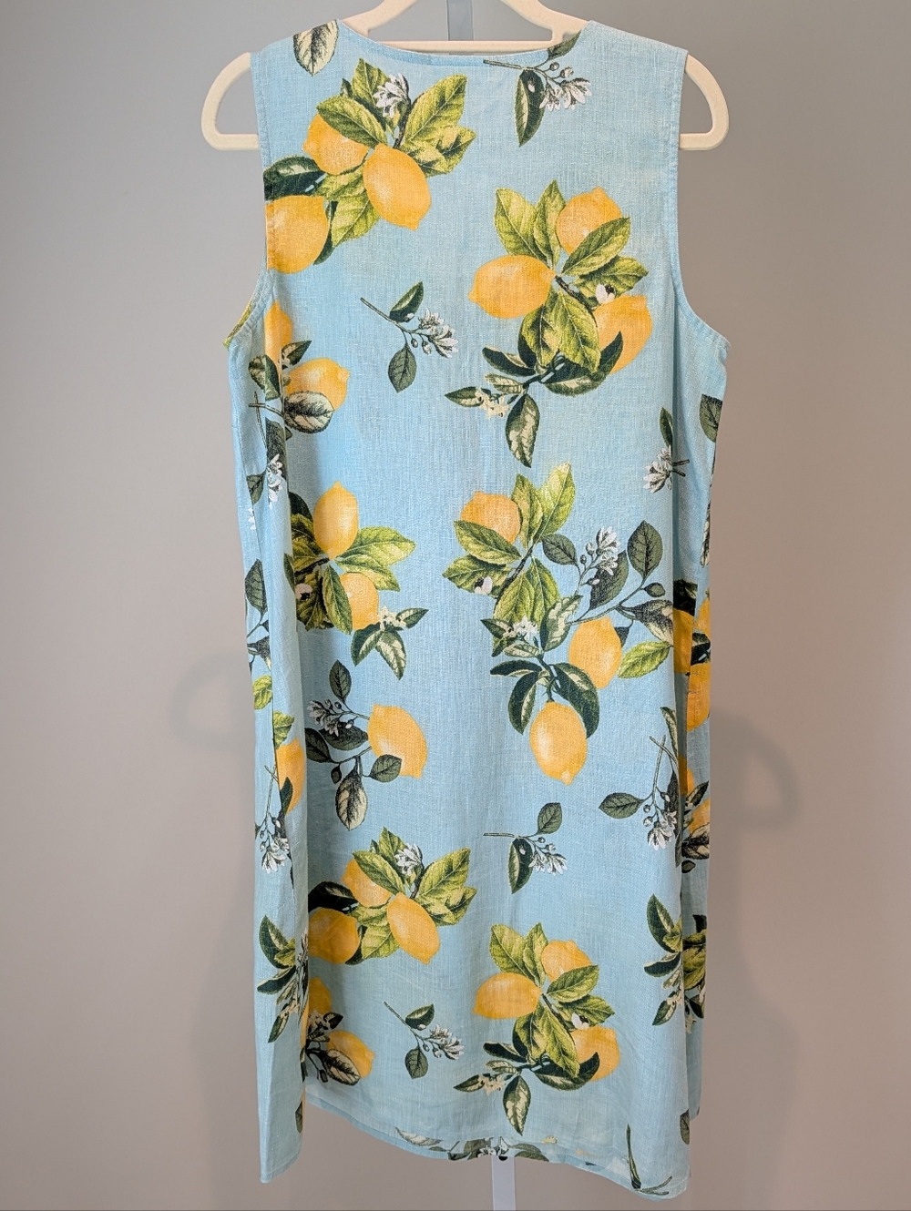 J. Jill Love Linen Lemon Tropical Print Tank Dress V-neck Resortwear Sz S - Picture 5 of 13